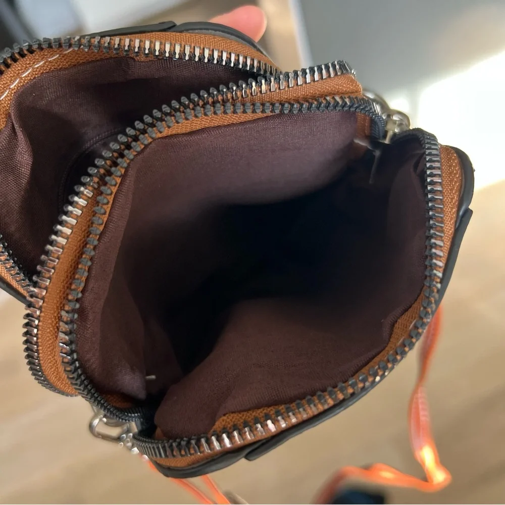 Cognac Leather Mini Vertical Cell Phone Crossbody Bag - Picture 7 of 11